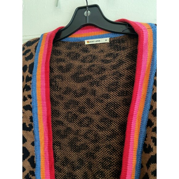 Marine Layer Martha Long Knit Leopard Sweater Coat Cardigan Duster Cotton Wool M - Picture 6 of 10